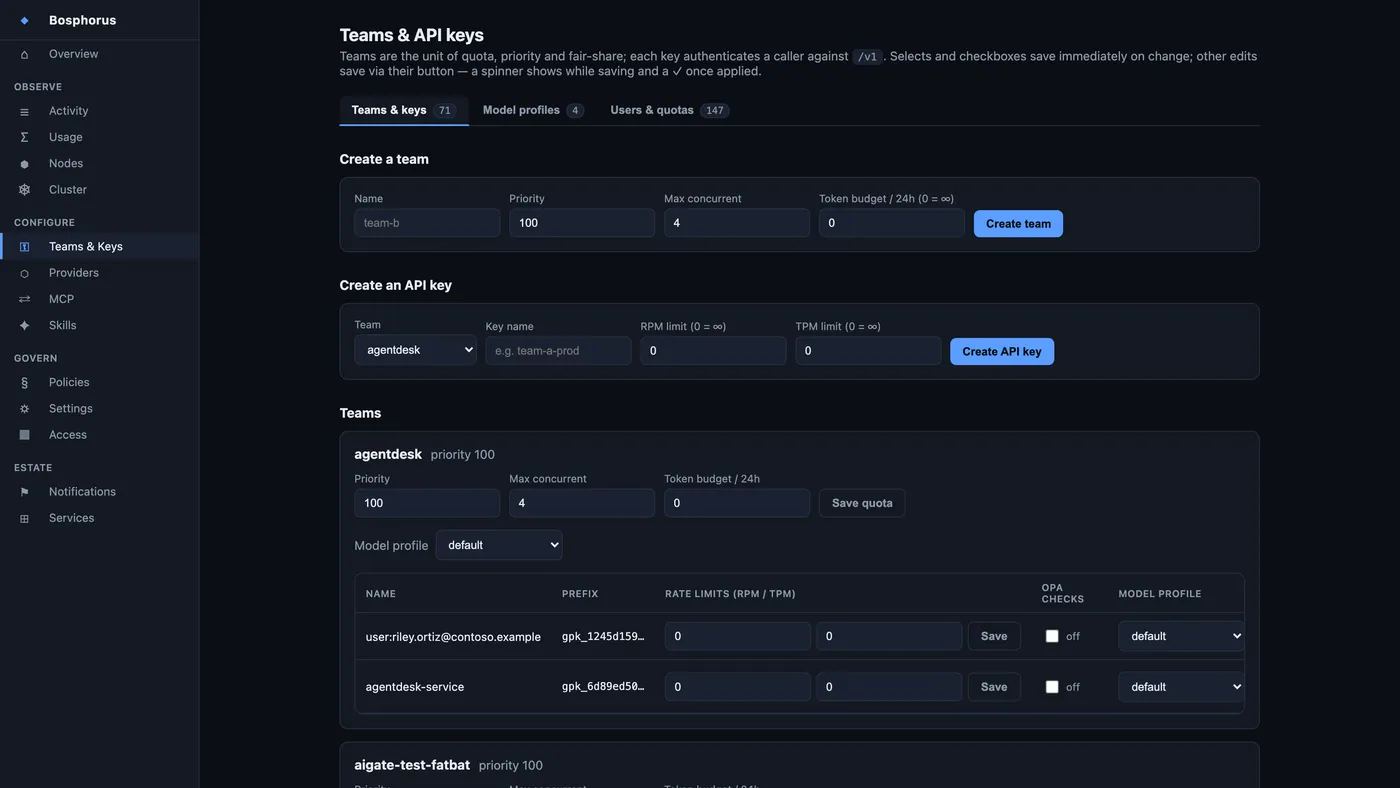 Teams & keys — /keys